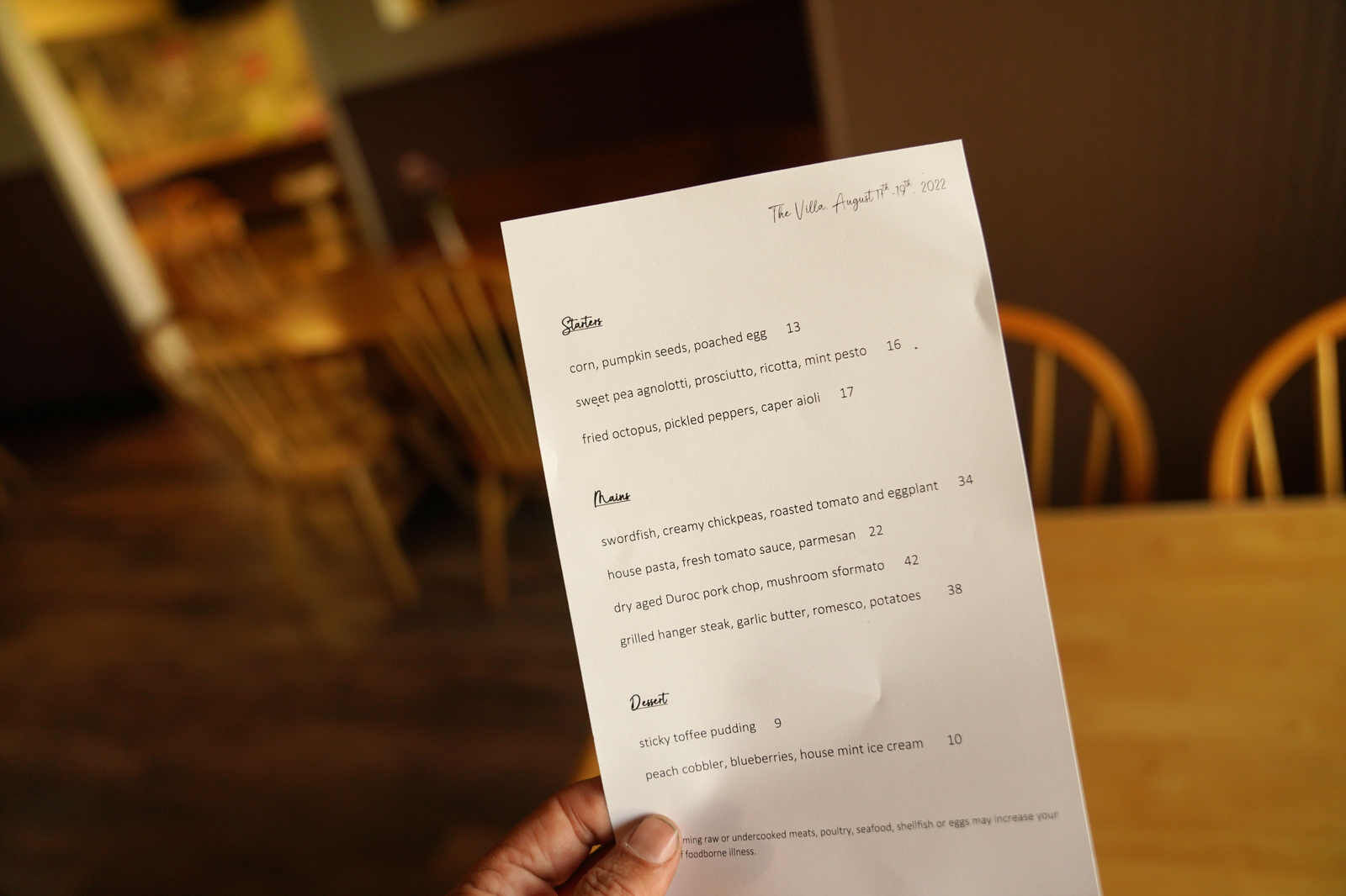 Daily menu